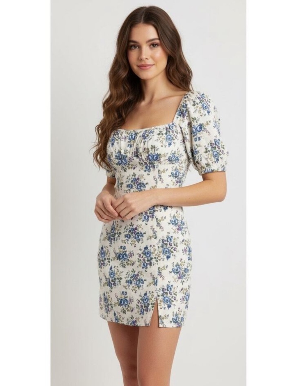 Astr the label cream Mini Dress with Blue Floral Print
